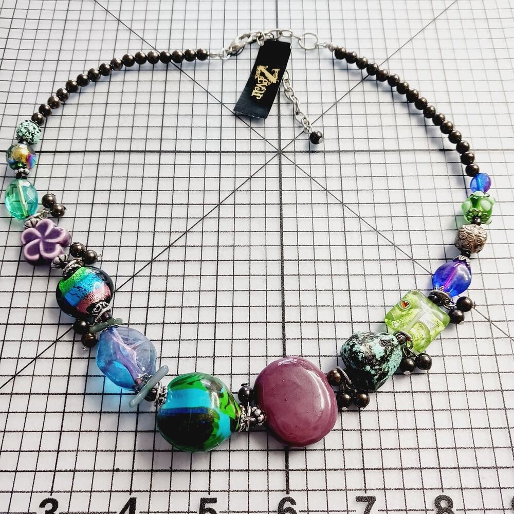 Necklace Collar Zevar Mixed Media Art Bead Statement Adjustable Artisan NWT